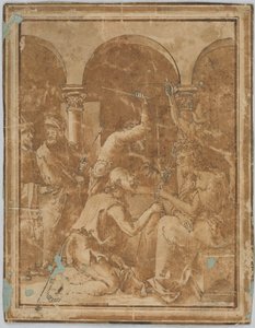 Piirros, kopio Albrecht Durerin piikkikruunauksesta Pienessä passiossa, julkaistu 1511, 1525-1600. tekijältä Unknown artistUnknown artist