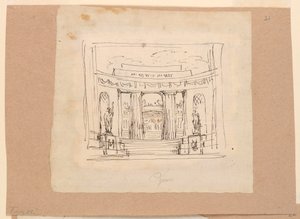 Piirustus, verhosuunnittelu, kaareva portti Antiikkiarkkitehtuuri, 1800-luvun alku tekijältä Unknown artistUnknown artist