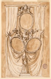Piirustus, Koriste paavi Pius VI:n ja kuninkaallisen pariskunnan muotokuvaan, n. 1790. tekijältä Unknown artistUnknown artist