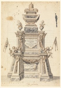 Piirustus, Katafalkin luonnos paavin, luultavasti Klemens XI:n, muistotilaisuuteen, 1721. tekijältä Unknown artistUnknown artist