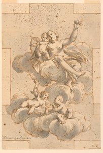 Piirustus, suunnitelma kattomaalaukseen, Venus, Amor ja Putti, 1700-29 tekijältä Unknown artistUnknown artist