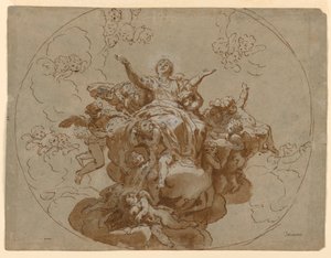 Piirustus, Neitsyt Marian taivaaseen astumista esittävä kattosuunnitelma, 1700-1730. tekijältä Unknown artistUnknown artist