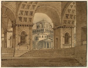 Piirustus, näyttämö, näkymä kaupunkiin palatsista, 1800-luvun alku tekijältä Unknown artistUnknown artist