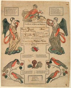 Fraktur, kastetodistus [syntymätodistus], 1816 tekijältä Unknown artistUnknown artist