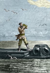 20 000 liigaa meren alla. Kapteeni Nemo sukellusveneellä "Nautilus". Kuvitus Jules Vernen romaanista "Kaksikymmentä tuhatta liigaa meren alla" (20 000 - 20 000 - 20 000)