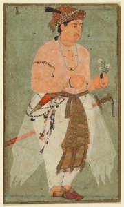 Mughal-prinssi, ehkä Danyal, kädessään kukkien oksa tekijältä Unknown artist