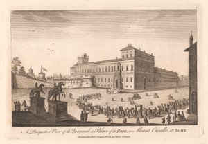 Perspektiivinäkymä Quirinalista tai paavin palatsista Cavalle-vuorella Roomassa tekijältä Unknown artist