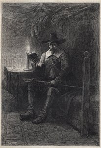 A Scottish Puritan - 1800-luvun kuvitus Walter Scottin (1771-1832) historialliseen romaaniin "The Puritans of Scotland" (Old Mortality) tekijältä Unknown artist