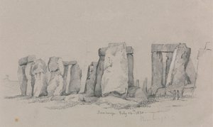 Näkymä Stonehengestä kahdella hahmolla etualalla tekijältä Unknown artist
