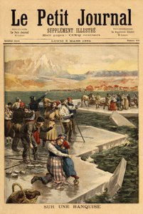 Helsingforsissa (eteläinen Suomenlahti) irtoaa mantereelta valtava jääpala, joka kuljettaa yli 500 ihmistä ja 20 hevosta avomerelle. Kaiverrus "" Le petit Journal" -julkaisussa 5/03/1894. Selvan kokoelma. tekijältä Unknown artist
