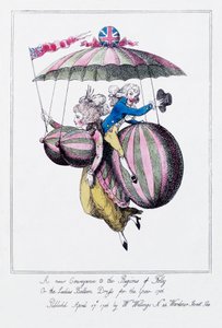 "Uusi kulkuneuvonta hulluuden alueilla tai naisten ilmapallomekko vuodelle 1786" tekijältä Unknown artist