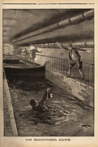Pariisin kulkue hukkuu siivoamalla hienoa johdannaista. Kaiverrus "" Le petit Journal" -lehdessä 15.9.1899. Selva Collection. tekijältä Unknown artist