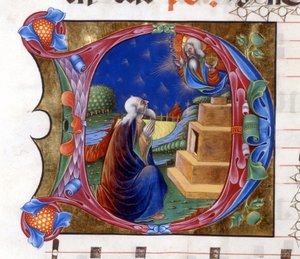 Herra kutsuu Abrahamin lähtemään maastaan. Miniatyyri 1400-luvun kuorosta (pyhän Augustinuksen "civitatis"). tekijältä Unknown artist
