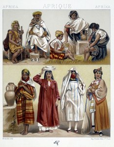Algeria ja Tunisia, suosittuja pukuja - Racinetin teoksessa "Le costume historique". tekijältä Unknown artist