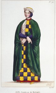 Alix de Thouars (1201-1221), Bretagnen kreivitär, Bretagnen herttuan Guy de Thouarsin tytär. Kaiverrus vuodelta 1830. tekijältä Unknown artist