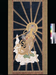 Amitabha (Amida) Triad Descending From Heaven (pigmentti konshilla (sininen riisipaperi)) tekijältä Unknown artist