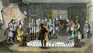 Francs Maconsin kokous mestareiden vastaanottoa varten Kaiverrus noin 1750 Yksityinen kokoelma tekijältä Unknown artist