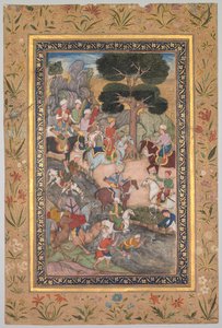 Babur tapaaminen sulttaani Ali Mirzan kanssa Kohik-joella, Babur-namasta (Baburin muistelmat) tekijältä Unknown artist