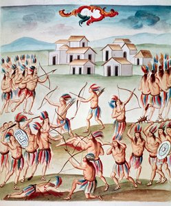 Taistelukohtaus, väijytys Acolmanissa, Meksikossa (Watercolou, noin 1770-1780) tekijältä Unknown artist