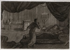 Royaumontin raamattu, Vanha testamentti: Samuel antaa Helille. Anne (Hanna) pyhitti pienen Samuelin Herralle ja antoi sen ylipappi Helille. Samuel, joka kuulee herran äänen kutsuvan häntä keskellä yötä, luulee, että tämä on hänen mentorinsa c. tekijältä Unknown artist