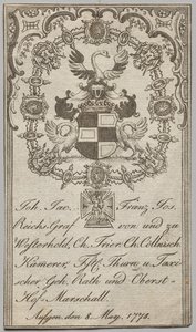 Kirjakilpi: Johan. jac Franz Joseph, Westerholdin keisarillinen kreivi tekijältä Unknown artist