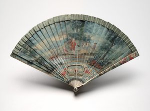 Brisé-fani, jossa on kohtaus kahdesta pariskunnasta maisemassa, n. 1700-25 tekijältä Unknown artist
