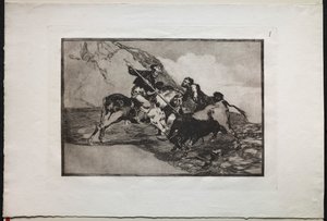 Härkätaistelut: tapa, jolla muinaiset espanjalaiset metsästivät härkää hevosella avoimella maalla tekijältä Unknown artist