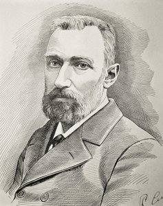 CURIE, Pierre (1859-1906). Ranskalainen fyysikko. Muotokuva vuodelta 1898. Kaiverrus. tekijältä Unknown artist