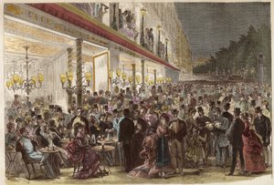 Kahvila Grands Boulevardsilla kesäiltana 1869 - Pariisi - Kahvila Grands Boulevardsilla kesäiltana - 1869 tekijältä Unknown artist