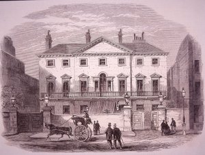 Cambridge House Piccadillyssä vuonna 1860, pääministeri lordi Palmerstonin koti. tekijältä Unknown artist