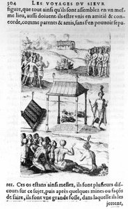 Kanada: alkuperäisasukkaat - teoksessa ”Les voyages de la Nouvelle France Occidental, Dicte Canada, jonka teki St Champlain Xaintongeois... vuodesta 1603 vuoteen 1629... Samuel Champlain (1570-1635), toim. Pierre Le Mur, Pariisi tekijältä Unknown artist