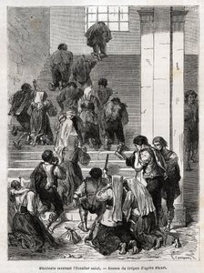 Katoliset katuvaiset nousemassa pyhää portaikkoa pitkin Roomaan. Kaiverrus havainnollistamaan Ludovic Cellerin tarinaa; pyhä viikko Roomassa tekijältä Unknown artist