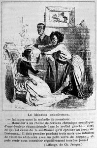 Charlatanismi: satiiri hypnoosimagnetoijien konsultoinnista sairauksien hoidossa. Jacquen litografiasta. 1800-luvulla tekijältä Unknown artist