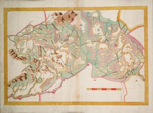 Leixin ja Offalyn kartta, Irlanti, noin 1590 (paperi, pellava). tekijältä Unknown artist