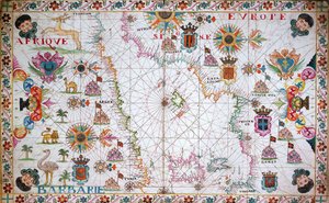 Välimeren läntisen osan kartta, jossa näkyvät Pohjois-Afrikan ja Espanjan rannikot. tekijältä Unknown artist