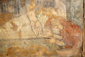 Kristus siunaa Magdaleena jalkojensa juuressa, yksityiskohta tekijältä Unknown artist