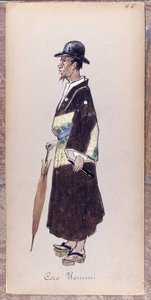 Giacomo Puccinin oopperan "Madame Butterfly" kuoron hahmon puku vuodelta 1904.Museo della Scalan kokoelma Milanossa. tekijältä Unknown artist