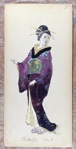 Madame Butterflyn II näytöksen puku Giacomo Puccinin Madame Butterfly -teoksen luomista varten vuonna 1904.Museo della Scalan kokoelma Milanossa. tekijältä Unknown artist