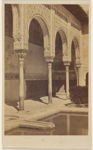 [Yksityiskohta pylväistä, osa heijastusaltaasta näkyvissä, Alhambra] tekijältä Unknown artist