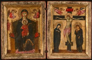 Diptyykki Neitsyt ja lapsi kruunattuna ja ristiinnaulitseminen tekijältä Unknown artist
