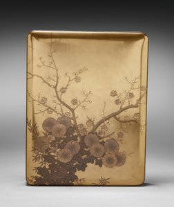Asiakirjalaatikko (Ryōshibako), jossa krysanteemi ja luumu (kansi). tekijältä Unknown artist