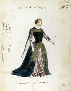 Piirustus Giuseppe Verdin säveltämän oopperan "" I vespri siciliani" (Sisilialainen vespers) Isabellan hahmon asusta. Ensiesityksen oopperan nimi oli "" Giovanna da Guzman"". Scala-teatteriin tehty nimetön puku tekijältä Unknown artist