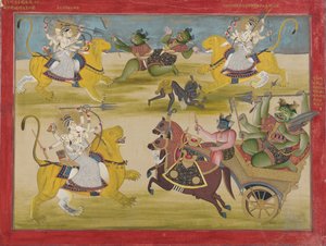Durga taistelee Rakshasan Shungaa ja Nishungaa vastaan, Devi Mahatmyalta tekijältä Unknown artist