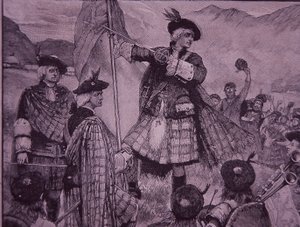 Earl of Mar nosti jakobiittistandardin vuonna 1715 (kaiverrus) tekijältä Unknown artist