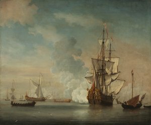Englantilainen sota-alus ampuu tervehdyksen tekijältä Unknown artist