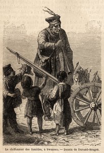 Perherätti Swanseassa. Durand Bragerin piirros havainnollistamaan L. Simoninin vierailua Walesin suuriin tehtaisiin vuonna 1862. Kaiverrus kirjassa "" Le tour du monde", toimittanut Edouard Charton tekijältä Unknown artist