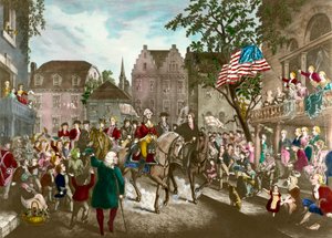 Ensimmäinen Amerikan vapaussodasta: George Washingtonin (1732-1799) voitto New Yorkiin Englannin tappion jälkeen tekijältä Unknown artist