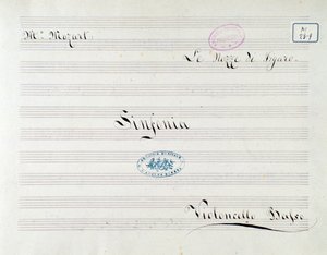 Mozartin oopperan Le nozze di Figaro (1800-luku) sellon partituurin ensimmäinen sivu tekijältä Unknown artist