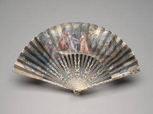 Taittuva viuhka klassisella aiheella, mahdollisesti allegoria avioliitosta, n. 1750-60 luvut (guassi yhdellä perunalehdellä, norsunluu, kultaus, guassi & messinki) tekijältä Unknown artist