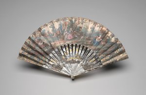 Taitettava tuuletin pastoraalisella kohtauksella, n. 1740-1760 (guassi kaksoispaperilehdellä, helmiäinen, kultaus ja liimahelmi) tekijältä Unknown artist